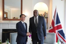 El viceprimer ministro y canciller de Vietnam, Bui Thanh Son y el secretario de Estado de Asuntos Exteriores, de Mancomunidad y de Desarrollo del Reino Unido, David Lammy. (Foto: baochinhphu.vn)