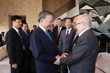 El secretario general del Partido Comunista y presidente de Vietnam, To Lam, se reúne con intelectuales vietnamitas en Houston. (Foto: VNA)