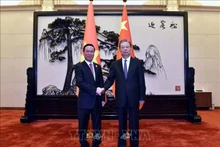 El presidente de Vietnam, Vo Van Thuong, y el titular del Comité Permanente de la Asamblea Popular Nacional de China, Zhao Leji. (Foto: VNA)