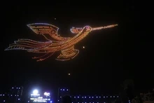 El espectáculo de luces más grande del mundo del símbolo cultural vietnamita: el pájaro Lac, realizado por el equipo de los EAU. (Foto: VNA)