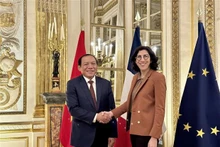El ministro vietnamita de Cultura, Deportes y Turismo, Nguyen Van Hung, se reúne con la ministra de Cultura francesa, Rima Abdul Malak. (Foto: VNA)