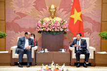 El presidente de la Comisión de Asuntos Exteriores de la Asamblea Nacional de Vietnam, Vu Hai Ha (derecha), recibe al titular del Grupo Parlamentario de Amistad Irán-Vietnam, Jalil Rahimi Jahan Abadi. (Foto: daibieunhandan.vn)