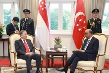 El secretario general del PCV, To Lam, se entrevista con el presidente de Singapur, Tharman Shanmugaratnam. (Foto: VNA)