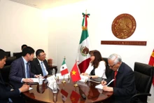 En el encuentro entre la presidenta de la Comisión de Relaciones Exteriores Asia- Pacífica del Senado de la República de México, Yeidckol Polevnsky Gurwitz, y el embajador designado de Vietnam en México, Nguyen Van Hai. (Foto: VNA)