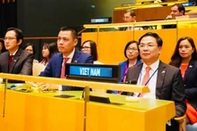 La delegación vietnamita en la sesión para votar y anunciar la membresía del Consejo de Derechos Humanos de las Naciones Unidas para el período 2023-2025. (Fotografía: Ministerio de Relaciones Exteriores)