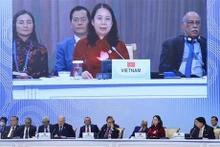 La vicepresidenta de Vietnam, Vo Thi Anh Xuan, habla en la Conferencia. (Fotografía: VNA)