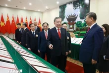El secretario general del Partido Comunista de Vietnam, To Lam, y el secretario general del Partido Comunista y presidente de China, Xi Jinping, presencian la exhibición de documentos de cooperación. (Foto: VNA)
