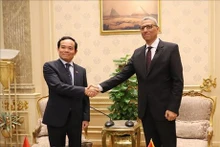 El viceprimer ministro vietnamita Tran Luu Quang y el primer vicepresidente de la Asamblea del Pueblo de ese país árabe, Ahmed Saad El-Din Mohamed Abd El-Rehim. (Foto: VNA)