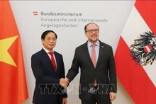 El canciller austriaca, Alexander Schallenberg, recibe a su homólogo vietnamita, Bui Thanh Son. (Fotografía: VNA)