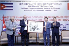 Entrega de un obsequio de la Asociación de Amistad Vietnam-Cuba al país caribeño (Fotografía: VNA)