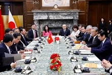 El presidente de la Asamblea Nacional de Vietnam, Tran Thanh Man, y el presidente del Senado de Japón, Sekiguchi Masakazu en la firma del acuerdo de cooperación. (Foto: VNA)