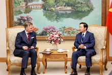 El viceprimer ministro Tran Hong Ha recibe al director ejecutivo global de APM Terminals, Keith Svendsen. (Foto: VNA)