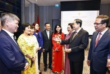 El presidente de la Asamblea Nacional de Vietnam, Tran Thanh Man, se reúne con la comunidad de connacionales aquí (Foto: VNA)