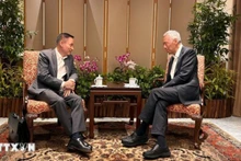 El secretario del Comité Central del Partido Comunista de Vietnam y jefe de su Comisión de Relaciones Exteriores, Le Hoai Trung, se reúne con el ex primer ministro y ministro principal, Lee Hsien Loong. (Foto: VNA)