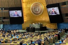 El embajador Dang Hoang Giang, representante permanente de Vietnam ante la ONU, interviene en la cita. (Fotografía: VNA)