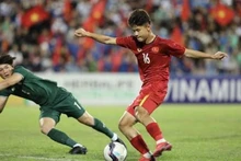 El jugador vietnamita Long Vu gana un gol en el minuto 25 del partido. (Fotografía: VNA)