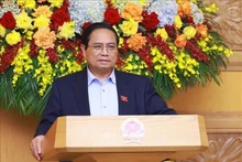 El primer ministro de Vietnam, Pham Minh Chinh, habla en la cita. (Foto: VNA)