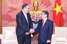 El vicepresidente de la Asamblea Nacional vietnamita, Nguyen Duc Hai, recibe a Salah Djegloul, presidente del Grupo parlamentario de Amistad Argelia-Vietnam. (Foto: VNA)