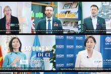 Embajadores de Australia, Suecia y el Reino Unido, el coordinador de la ONU y representante jefe de la IOM en Vietnam en el video (Fotografía: VNA)