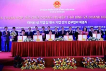La firma de un memorando de cooperación entre universidades de Thai Binh y similares sudcoreanas (Foto: VNA)