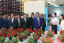 El presidente de la Asamblea Nacional de Vietnam, Vuong Dinh Hue, visita el Centro de servicios de innovación en la agricultura verde del Grupo Yun Tian Hua en la provincia de Yunnan. (Foto: VNA)