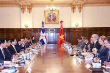 El primer ministro de Vietnam, Pham Minh Chinh, mantiene conversaciones con el presidente de República Dominicana, Luis Abinader Corona. (Foto: VNA)