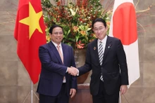 El primer ministro de Vietnam, Pham Minh Chinh, y su homólogo japonés, Kishida Fumio. (Foto: VNA)