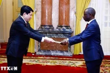 El presidente de Vietnam, Luong Cuong, recibe cartas credenciales del embajador de Burundi, Telesphone Irambonao. (Foto: VNA)
