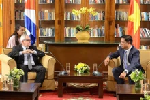 Homero Acosta Álvarez, secretario de la Asamblea Nacional del Poder Popular y del Consejo de Estado de Cuba, y el subsecretario del Comité partidista y presidente del Consejo Popular de Da Nang, Luong Nguyen Minh Triet (Fotografía: VNA)