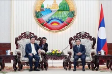 El primer ministro de Laos, Phankham Viphavanh, recibe al ministro vietnamita de Agricultura y Desarrollo Rural, Le MInh Hoan. (Fotografía: VNA)
