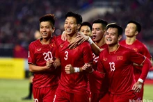 Los jugadores vietnamitas celebran un gol. 