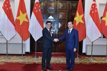 El viceprimer ministro vietnamita, Le Minh Khai (derecha) recibe al vicepremier y ministro coordinador de Políticas Económicas de Singapur, Heng Swee Keat (Fotografía: VGP)