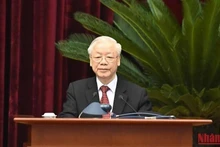 El secretario general del Partido Comunista de Vietnam, Nguyen Phu Trong, habla en el evento.