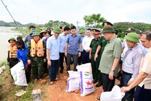 El secretario general del Partido Comunista y presidente de Vietnam, To Lam, inspecciona las labores de prevención y lucha contra las inundaciones y tormentas. (Foto: VNA)
