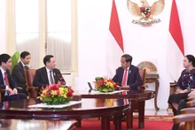 El titular de la Asamblea Nacional de Vietnam, Vuong Dinh Hue se reúne con el presidente de Indonesia, Joko Widodo. 