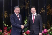 El secretario general del Partido Comunista de Vietnam, To Lam, y el primer ministro de Singapur, Lawrence Wong, el 12 de marzo. (Foto: VNA)