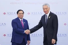 El primer ministro Pham Minh Chinh (izquierda) y su homólogo de Singapur, Lee Hsien Loong. (Fotografía: VNA)
