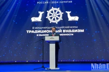 El viceministro del Interior de Vietnam Vu Chien Thang habla en el evento.