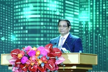 El primer ministro vietnamita, Pham Minh Chinh, habla en el acto. (Foto: Nhan Dan)