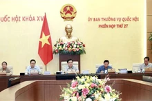 El presidente de la Asamblea Nacional de Vietnam, Vuong Dinh Hue, habla en la reunión. (Foto: VNA)