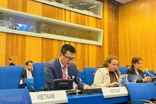 El embajador Vu Le Thai Hoang, representante permanente de Vietnam ante la ONU y organizaciones internacionales en Viena, Austria, habla en el evento. (Foto: VNA)