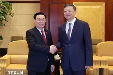 El presidente de la Asamblea Nacional de Vietnam, Vuong Dinh Hue, (izquierda) y el miembro del Buró Político y secretario del Comité del Partido Comunista de China en Shanghái, Chen Jining. (Foto: VNA)