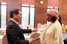El viceprimer ministro y canciller de Vietnam, Bui Thanh Son, recibe a la subdirectora general de la Organización de las Naciones Unidas para el Desarrollo Industrial (ONUDI), Fatou Haidara. (Foto: VNA)