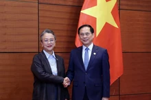 El viceprimer ministro y ministro de Relaciones Exteriores, Bui Thanh Son (der.), y Armida Salsiah Alisjahbana, secretaria general adjunta de las Naciones Unidas (ONU) y secretaria ejecutiva de la Comisión Económica y Social para Asia y el Pacífico (CESPAP) (Foto: VNA)