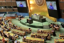 La vicepresidenta vietnamita Vo Thi Anh Xuan, interviene en el 68 período de sesiones de la Comisión de la Condición Jurídica y Social de la Mujer, dependiente del Consejo Económico y Social de las Naciones Unidas. (Foto: VNA)