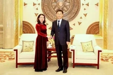 La viceministra vietnamita de Relaciones Exteriores Nguyen Minh Hang se reúne con Liu Ninh, secretario del Comité del Partido Comunista de China en Guangxi (Foto: baoquocte.vn)