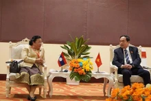 El vicepresidente de la Asamblea Nacional de Vietnam Tran Thanh Man dialoga con su homóloga laosiana Sounthone Xayachack (Foto: VNA)