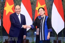El presidente de Vietnam, Nguyen Xuan Phuc, y la titular de la Cámara de Representantes de Indonesia, Puan Maharani (Fotografía:VNA)
