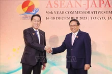 El primer ministro de Vietnam, Pham Minh Chinh (derecha), se reúne con su homólogo japonés, Kishida Fumio. (Foto: VNA)