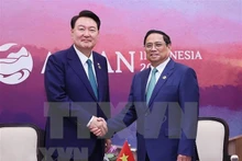 El primer ministro vietnamita, Pham Minh Chinh, (izquierda) se reúne con el presidente surcoreano, Yoon Suk Yeol. (Foto: VNA)